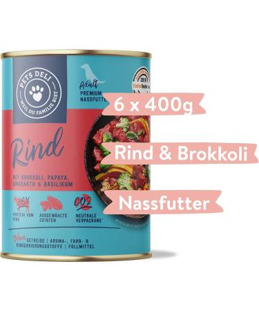 Pets Deli Wet Dog Food - Gluten-Free & Sugar-Free Beef with Broccoli Papaya Amaranth & Basil - 6 x 400g Pack - Buy Online on SooperMarket.com