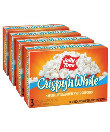 JOLLY TIME Crispy N' White Tender Natural Microwave Popcorn, Low Calorie Gluten Free, 4 Pack 3 Count Boxes (Natural Crispy 'N White)