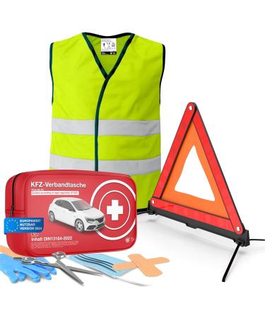 Set of 3 car first aid kits - car first aid kit safety vest warning triangle - breakdown kit & accident accessories for cars 1x