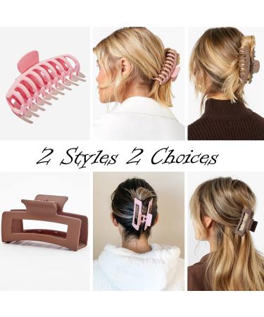 Large Hair Claw Clips 8 Pack: Strong Hold Rectangular & Square Styles for Thick Hair - Matte Warm Color Pink - Women's Hair Accessories - Buy Online on SooperMarket.com