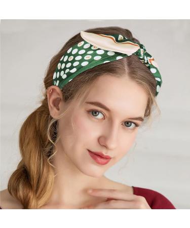 Litthing Bow Headband for Women - Polka Dot Rabbit Ears Knot Headband BOHO - Wide Twist Knot Headwrap for Girls - Green & Black Summer Hair Accessories - Buy Online on SooperMarket.com