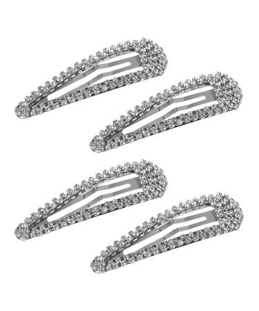4PCS Rhinestone Snap Hair Clip Metal Snap Hair Clips Silver Snap Hair Clip Hair Clips with Rhinestone Shining Snap Hair Clip for Women 4PCS-Silver