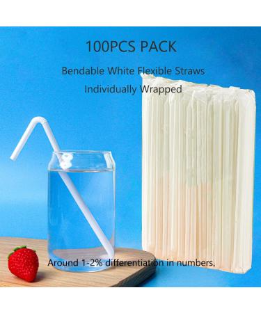FOREVERIE 100 PCS White Plastic Adaptive Straws Individually Wrapped for Drinking Regular 0.24In Diameter 8.27in Length Bendable Flexible Disposable Soft &Thin 100 Count - Buy Online on SooperMarket.com