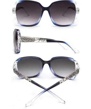 Shop JM Bifocal Reading Sunglasses for Women - Oversized UV Protection Sun Readers with Clear Blue Lenses (2.5x) - Buy Online on SooperMarket.com