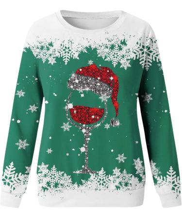 Women's Christmas Snowman & Penguin Print Sweatshirt - Green | O-Neck Raglan Pullover Top - Buy Online on SooperMarket.com