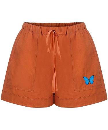 Gufesf Women's Summer Shorts - Lightweight Linen Comfy Elastic Waist Casual Shorts - XX-Large, Orange - Buy Online on SooperMarket.com