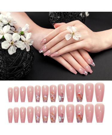 Glossy Fake Nails | Long Stick on Nails with Rhinestones | False Tips Artificial Finger Manicure for Women and Girls Kot-au - Buy Online on SooperMarket.com