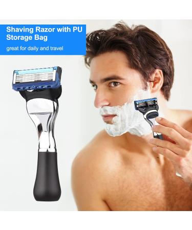 Shaving Razor with PU Storage Bag - Portable Metal Safety Beard Razor & Mustache Removal Tool | Washable & Detachable 3 Blades in Silver - Buy Online on SooperMarket.com