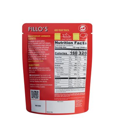 FILLOS Panamanian Garbanzo Beans 6 Count 10oz - Ready to Eat Sofrito Beans with Fresh Vegetables - Microwavable, Non-GMO, Vegan - Plant Protein Source - Buy Online on SooperMarket.com