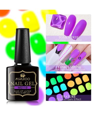 MSRUIOO Glow in the Dark Gel Nail Polish Set - 6 Luminous Neon Colors for DIY Nail Art | Fluorescent Gel Polish with Glow Effect | Soak Off UV Gel Polish - Buy Online on SooperMarket.com