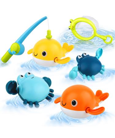 TwoOnto bathing toy fishing game with 4 pieces of recoverable bathing toys fishing net floating pool bath tub toys Montessori toys for small children for 1 2 3 4 5 years Style C