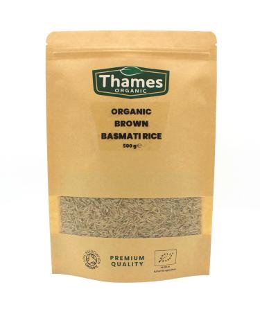 Organic Brown Basmati Rice - Source of Fibre High Protein No Additives No Preservatives Raw Vegan GMO-Free Certified Organic - Nutritious Whole Grain - Thames Organic 500g 500 g (Pack of 1)