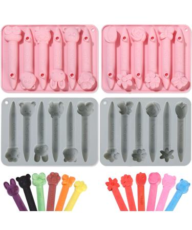 4 Pack Silicone Crayon Molds Recycling Molds Oven Safe Reusable Crayon Molds Assorted 3D Crayon Shaped Mold for Making Animal Flower Chocolate Pen DIY Pink Gray
