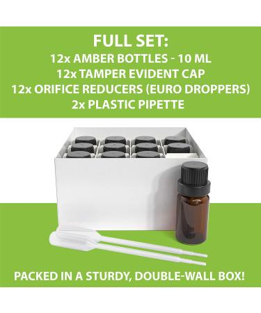 Refillable Empty Amber Glass Bottles for Essential Oils - 12 Pack with Dropper and Cap - DIY Aromatherapy Kit - Buy Online on SooperMarket.com