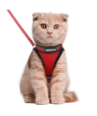 Rabbitgoo cat harness Cat leash set cat dishes with leash crockery cats outbreakingly adjustable soft with reflective stripes for cats kitten puppies cat harness leash red l l (1 Pack) red