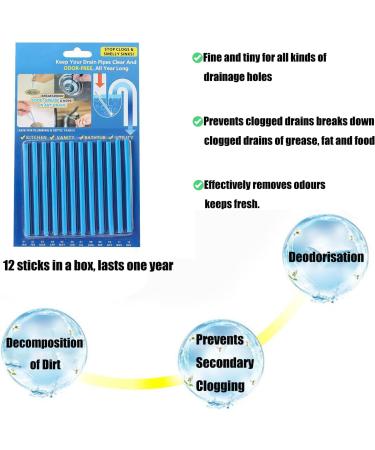 2 Packs of 12 Drain Cleaner Sticks & Sink Deodorizer Sticks for Bathroom Kitchen Prevents Plug Hole Obstructions(Bule) - Buy Online on SooperMarket.com