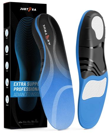 TMANI Arch Support Insoles Plantar Fasciitis for Men Women - Orthotic Support Shoe Inserts for Flat Feet - Heavy Duty Boot Insoles for Men Work Sport Walking Standing Blue 7.5-8.5 (26-27CM)