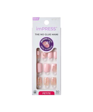 KISS imPRESS No Glue Mani Press-On Nails Design 'This Feeling' Light Pink Petite Size Squoval Shape Includes 30 Nails Prep Pad Instructions Sheet 1 Manicure Stick 1 Mini File