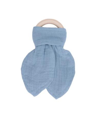 Baby teeth wooden ring baby wooden ring bite ring rabbit ears design soothing bite -resistant cotton gauze finely processed for babies (blue black)