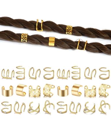 Niuhong 24 Pieces Dreadlocks Jewellery Braids Hair Clips Braiding Hair Cuffs Hair Rings Braids Viking Braids Loc Hair Accessories Hair Clip Braids Accessories Women and Girls (Golden)