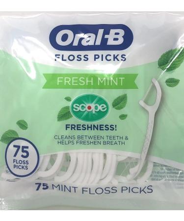 Oral-B Fresh Mint Dental Floss Picker with Scope Freshness - Non-Splintering 75 Count (5 Count) | Best Oral Care for Fresh Breath - Buy Online on SooperMarket.com