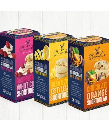 Stewart's Signature Refreshing Shortbread Gift Set - Lemon Curd, Chocolate Orange & Raspberry White Chocolate Biscuits (3x160g) - Scottish Luxury Treat - Buy Online on SooperMarket.com
