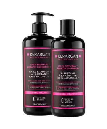 Kerargan - Ultra Repairing Keratin Shampoo & Conditioner Duo for Damaged and Stressed Hair - Strengthens Smoothens & Protects - Sulfate-Free Non-GMO Silicone-Free - 2x16.9 Fl oz Ultimate Repair
