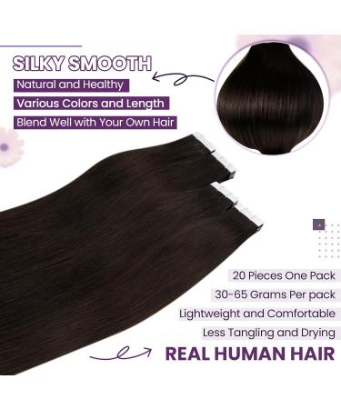 Shop Laavoo Dark Brown Real Hair Tape Extensions - 45cm Seamless & Invisible - 20 Pieces (50g) - Perfect Hair Recovery Solution - Buy Online on SooperMarket.com