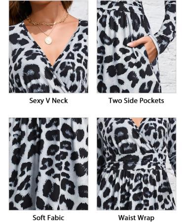 OUGES Women's Spring Casual Midi Dress - Long Sleeve V-Neck Floral Wrap Dress with Pockets - Buy Online on SooperMarket.com