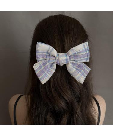 Large Hair Bows for Women Big Bow Hair Clips Plaid Fabric Hairpin Elegant French Hair Barrettes for Thick and Fine Super Fairy Hair Accessories for Women Girls (Blue Purple) - Buy Online on SooperMarket.com
