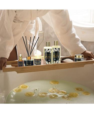 White Orchid Spa Gift Basket for Women - 18Pcs Birthday Gift Set with Diffuser, Shower Steamer, Himalayan Rocks, Jojoba Oil, Scented Candle & Golden Basket - Ideal Gifts for Her - Buy Online on SooperMarket.com