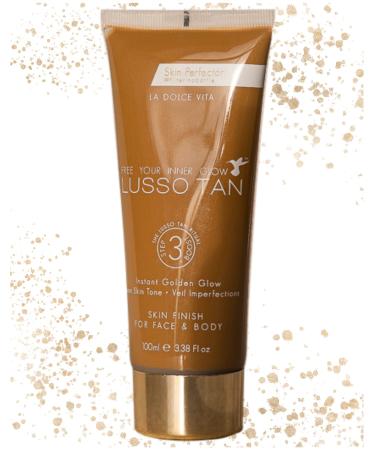 Lusso Tan Skin Perfector for Face and Body 100ml Organic Vegan and Cruelty-Free Self-Tan Instant Glow. Covers Blemishes and Instant-drying. Streak-free flawless finish.