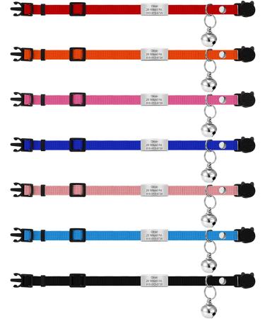 Personalized Breakaway Cat Collar with Engraved Name Tag - Adjustable Kitten Safety Collar with Bell - 7 Colors - Customizable up to 3 Lines of Text - Buy Online on SooperMarket.com