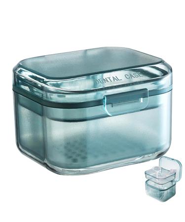 Three Layers Denture Box with Strainer Denture Box for Soaking Dentures and Storage Mouthguards Clear Dentures Braces Case for Daily Travel Cleaning(Blue)