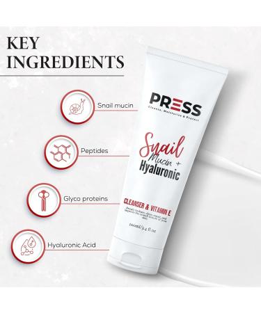 PRESS Snail Mucin Facial Cleanser with Hyaluronic Acid & Vitamin E | Refreshing 6 oz Skincare Solution for All Skin Types - Buy Online on SooperMarket.com