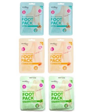Derma V10 Foot Pack Mask (6 Pack) Deep Moisturising (Tea Tree & Peppermint Honey & Almond Argan Oil)