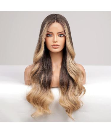 HAIRCUBE Long Ombre Blonde Lace Front Wigs for Women Brown to Blonde Natural Wavy Middle Parting Synthetic Wigs Lace Wigsâ¦ - Buy Online on SooperMarket.com