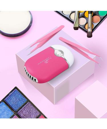 Rose Red Eyelash Fan Dyer with 2 Lash Tweezers - Rechargeable Mini Portable Fan for Eyelash Extension - Straight and Curved Tip Tweezers Included - Buy Online on SooperMarket.com