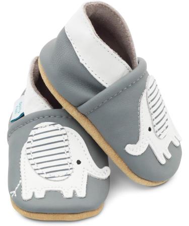 Dotty Fish Soft Leather Baby Shoes for Boys | Non Slip Toddler Shoes | Animal Designs | 0-6 Months - 4-5 Years | Grey Elephant - Buy Online on SooperMarket.com