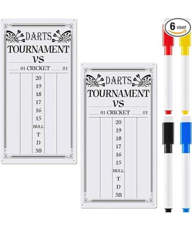 2 Pieces Dart Scoreboard Dry Erase Scoreboard Dart Score Keeper Dart Accessories with 4 Dry Erase Markers for Cricket and 01 Dart Games, 15 x 7.8 Inches