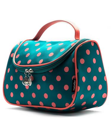 Yeiotsy Polka Dot Cosmetic Bag Toiletry Bag Organizer Travel Bag for Women Sea Blue