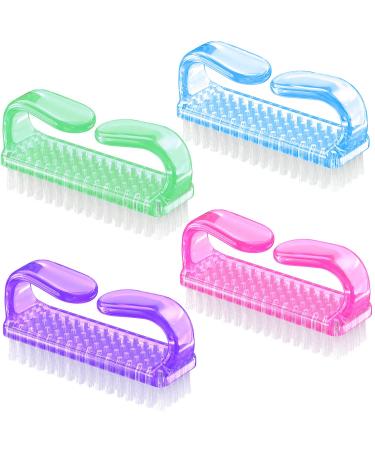 WATELL 4 Pcs Nail Brush for Everyday Use - 4 Different Kinds of Nail Brushes with Plastic Handle for Cleaning Nails - Easy to Use Brushes - Nail Cleaning Scrubbing Brush for Hands Feet Nails