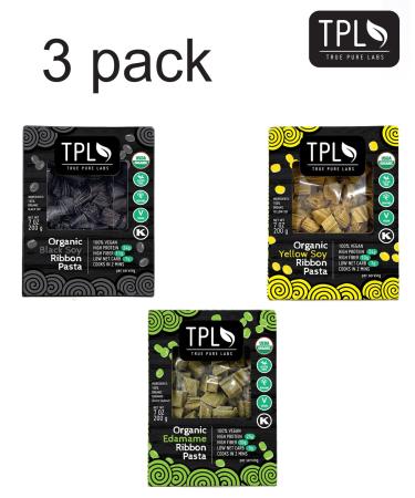 Organic Bean Ribbon Cut Artisan Pasta Combo Sampler Pack - Edamame, Black & Yellow Soy - Keto Low Carb Protein Gluten Free Pasta - 3 Pack - Buy Online on SooperMarket.com