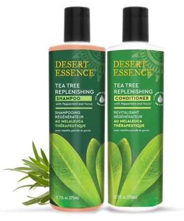 Desert Essence Tea Tree Replenishing Shampoo and Conditioner Bundle - 12.7 Fl Oz - Peppermint & Yucca - Tea Tree Oil - For All Skin Types - Buy Online on SooperMarket.com