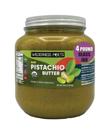 Wilderness Poets Pistachio Butter - Organic Raw 100% Pistachio (64 Ounce - 4 Pound) - Half Gallon Glass Jar 64.0 ounces