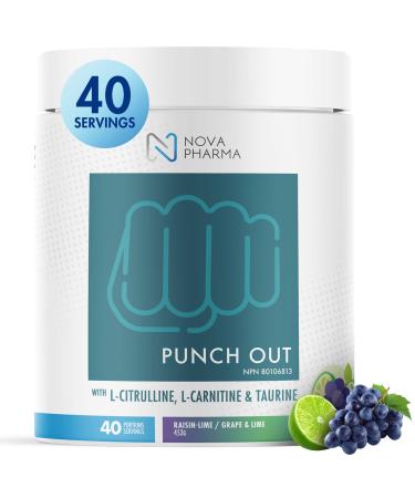 Nova Pharma Punch Out Pre Workout Powder L-Carnitine and Antioxidant-Rich Pre Workout Supplement Boost Stamina and Endurance for Gym Training and Workouts - 40 Servings (Grape & Lime)