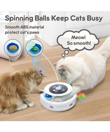 GoldenSun 3-In-1 Interactive Cat Toys for Indoor Cats - Rechargeable Smart Feather Toy with Balls, Butterfly Teaser, and 6 Attachments - Buy Online on SooperMarket.com