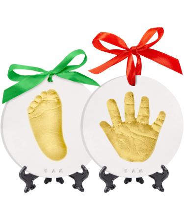 Baby Hand and Footprint Kit - Personalized Baby Foot Printing Kit for Newborn - Baby Footprint Kit for Toddlers - Baby Keepsake Handprint Kit - Baby Handprint Ornament Kit (Gold Paint)