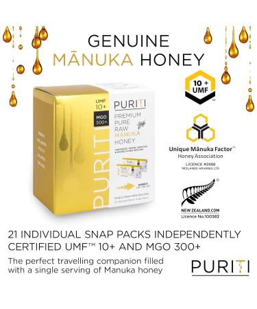 PURITI UMF 10+ Manuka Honey Snaps On The Go - 21 x 0.18oz Single Serve Packets from New Zealand - Buy Online on SooperMarket.com