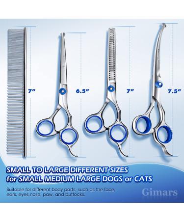 Gimars 5 in 1 Professional Dog Grooming Scissors Kit - Titanium Coated Straight, Thinning, Curved Shears & Comb Set with Safety Round Tip - Heavy Duty, 4CR Material, Blue Color - Buy Online on SooperMarket.com